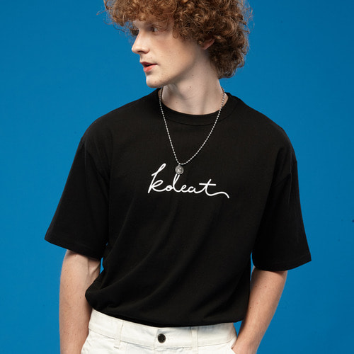 MEN 오버핏 레터링 로고 반팔티 티셔츠 [검정] 그래픽 무늬 무지 반팔 셔츠 ver.
