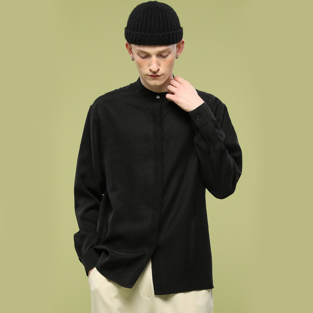 MEN 오버핏 노카라 셔츠 남방 [와이셔츠] 블랙